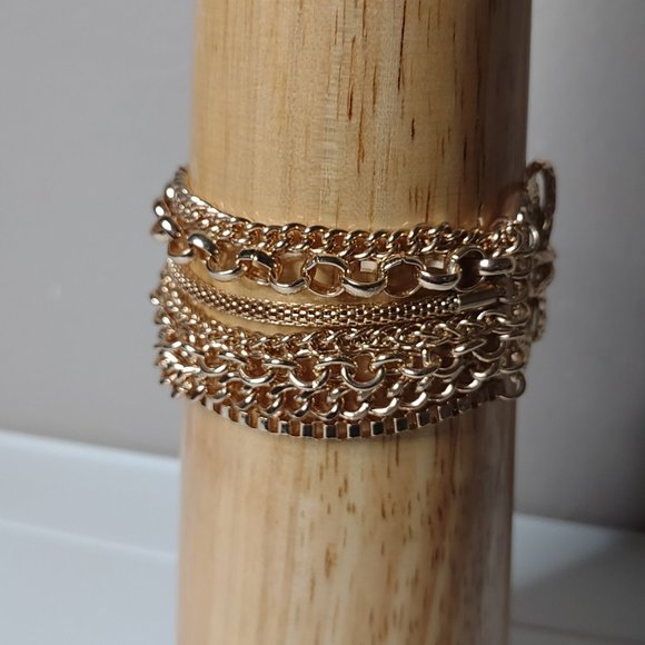 Pretty Layered Gold Tone Metal Chain Bracelet - Picture 1 of 11